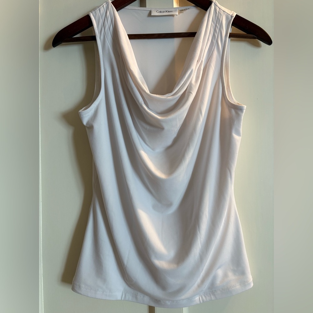 Calvin Klein White Draped Tank Top